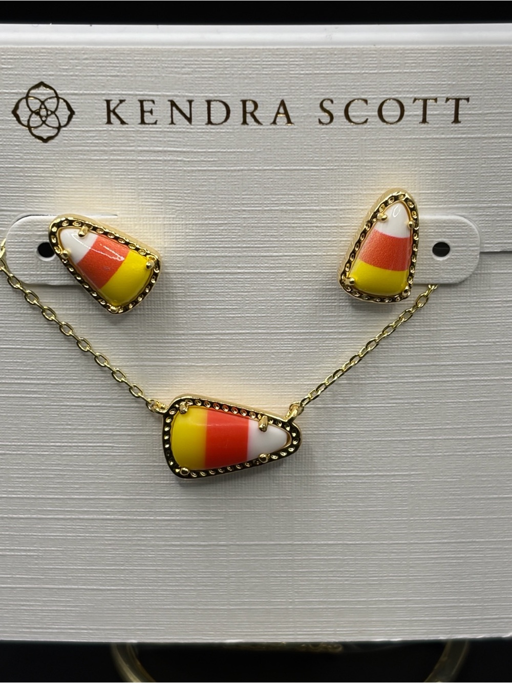 Kendra Scott Candy Corn Gold Necklace & Earring Set